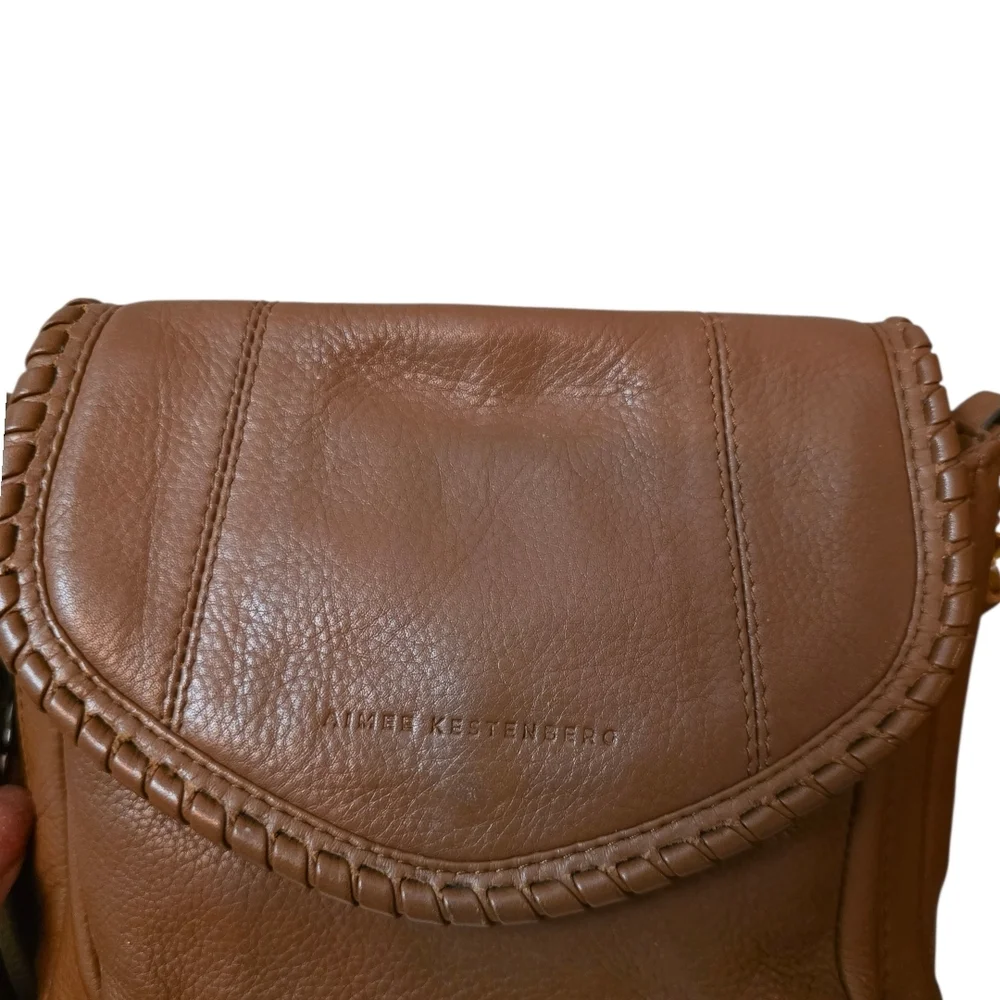 Aimee Kestenberg All For Love Current Cognac Leather Flap Crossbody Whipstitch - Picture 2 of 10